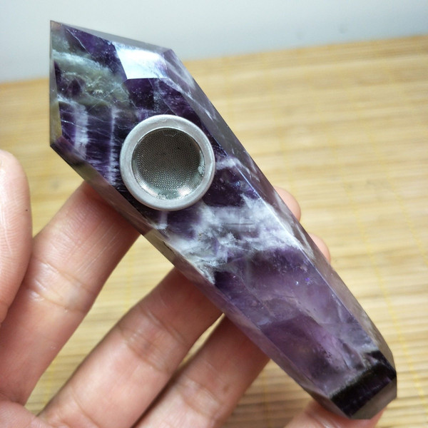 10 cm Carefully engraved work natural amethyst carving crystal smoking tube personalized fashion holiday gift