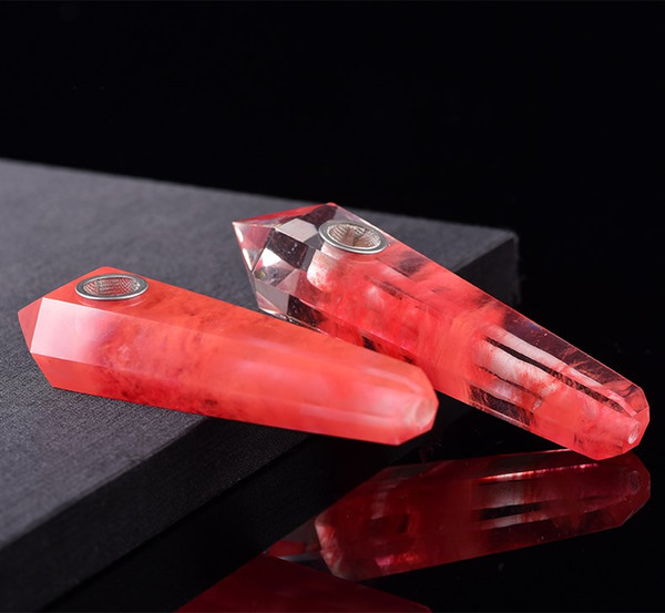 10cm-12cm natural red crystal Smoking tube crystal pipe, six prism foreign trade pipe foreign fights