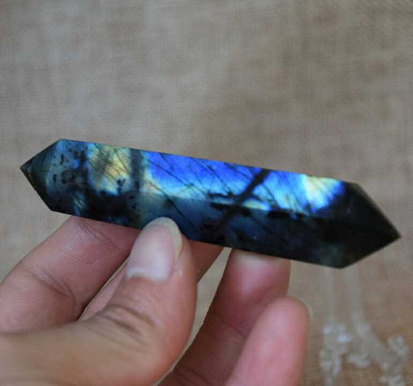 about 70g Natural beautiful labradorite QUARTZ CRYSTAL DOUBLE WAND POINT HEALING