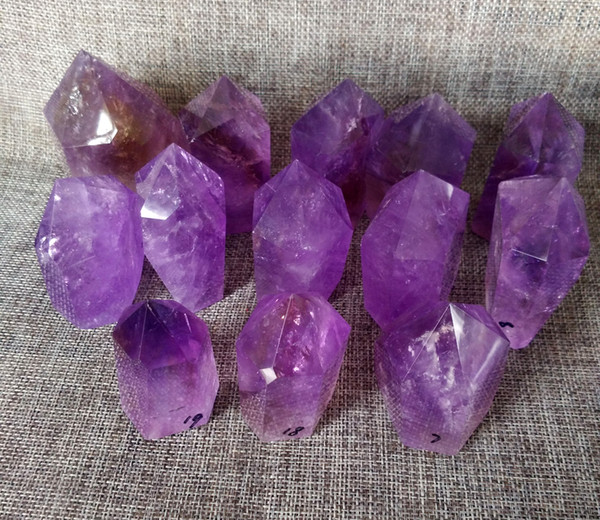 Natural violet amethyst polished polished single pointed crystal hexagonal prism