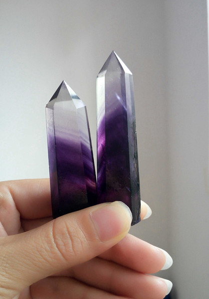 2pcs natural purple fluorite Quartz Crystal Wand Point Healing