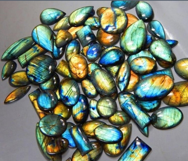 30CT TOP QUALITY NATURAL MULTI FIRE LABRADORITE WHOLESALE LOT CABOCHON GEMSTONE