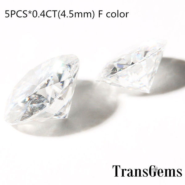 TransGems 5pcs 4.5mm 0.4 Carat F color Moissanite Loose Gem Stones Round Brilliant Cut Near Colorless F