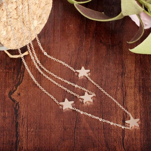 OPK Korean-style Double Layer Five-pointed Star Titanium Steel WOMEN'S Necklace Rose Gold Plated Non-Fading Clavicle Necklace Gi