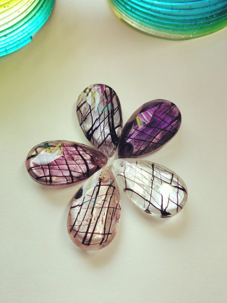 10pcs/lot Wholesale Lampwork Flameworking Hand-drawn Multicolor Web Murano Teardrop Charms Fancy Stones Pendant Jewelry Diy 22mm*38mm