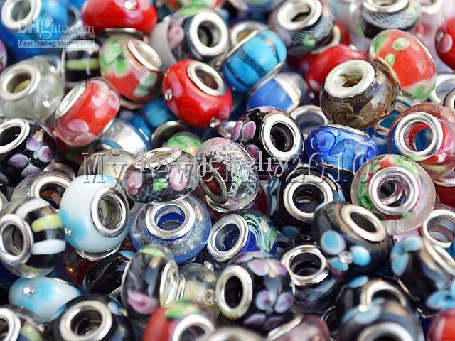 Bulk Mixed Style Charms Bead DIY Lapwork Glass Silver P Beads 100pcs