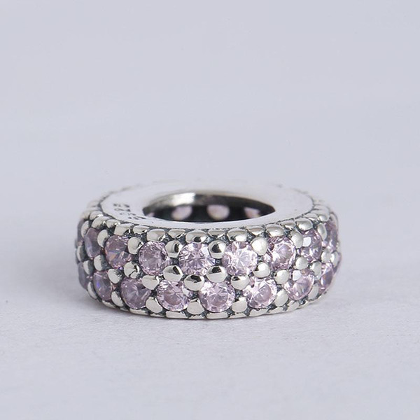 Wholesale- Fits Charms Bracelet 925 Sterling Silver Spacer Beads Pink Pave Inspiration Charm with Cubic Zirconia Women