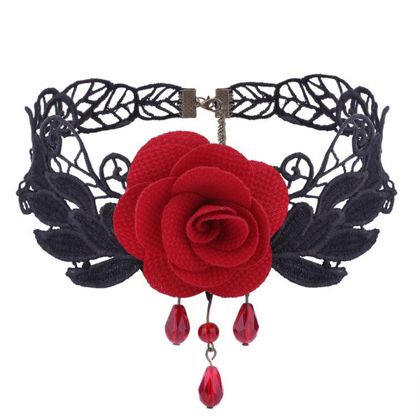 Hot Sales Gothic Palace Retro Lace Hollow out Necklace Rose Short Beam Necklace