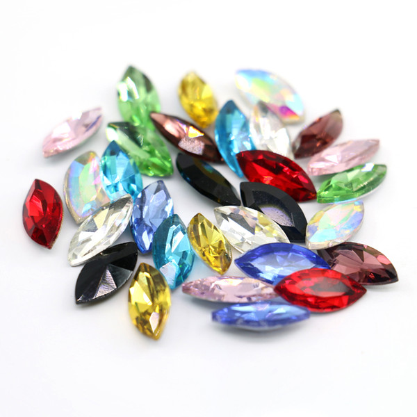 3x11mm Marquise Horse Eye Pointback Crystals Gemstone Navette Glass Crystal Fancy Stone 100pcs/bag (10 Different Color Available)