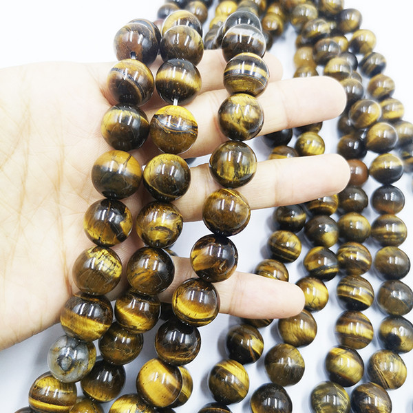 14 mm Natural Stone Round Smooth Tiger Eye Beads For Making Bracelet Diy Necklace Brown Gold Stone Strand Bead Wholesale