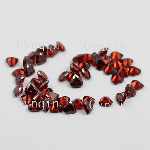 100pcs/lot free shipping 3x3mm-12x12mm cubic zirconia garnet heart loose gem stones