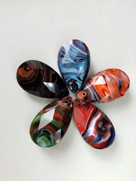 10pcs/lot Wholesale Lampwork Flameworking Hand-drawn Multicolor Strip Murano Teardrop Charms Fancy Stones Pendant Jewelry Diy 22mm*38mm