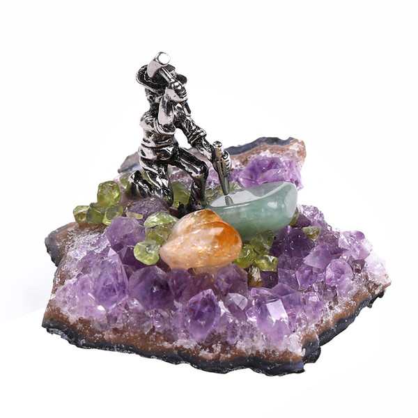 Creative Miner Crystal Decoration Stone Amethyst Base Mineral Crystal Gift For Childern Wicca Geode Natural Stones And Minerals