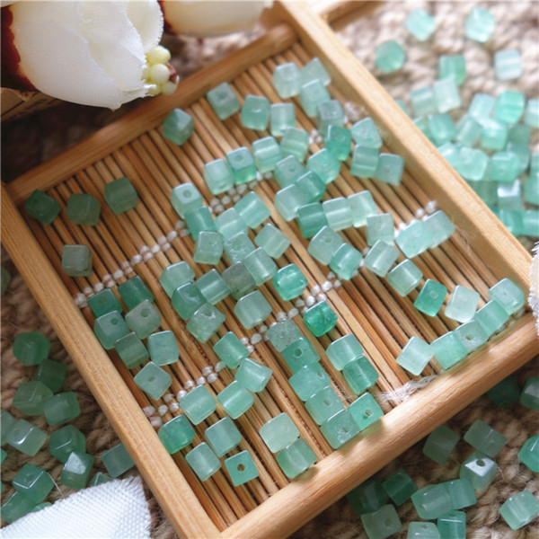 Loose Beads Cube Natural Green Aventurine 4mm Square With Through Hole Gemstones For Jewelry Making DIY 100pcs/lot