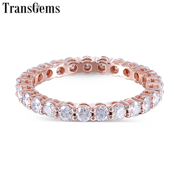 TransGems 14K 585 Rose Gold 1.2CTW to 1.8CTW 2.5mm Moissanite Full Eternity Wedding Band for Women Gift