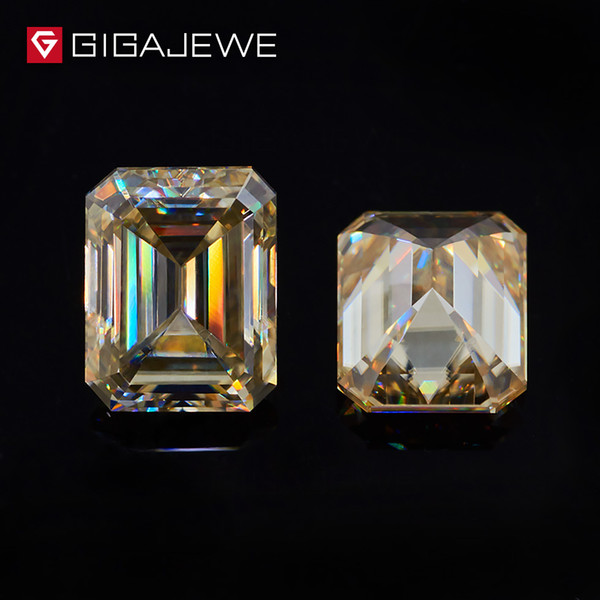 Wholesale GIGAJEWE Unique Yellow Loose Moissanite Stone Emeralds Cut Excellent Grade For Women's Jewelry Rings Free shipping