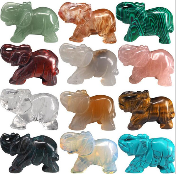 A set of 12 luxury brand gemstones natural crystal semi-precious stones carved 2 inch elephant natural stone animal ornaments crafts