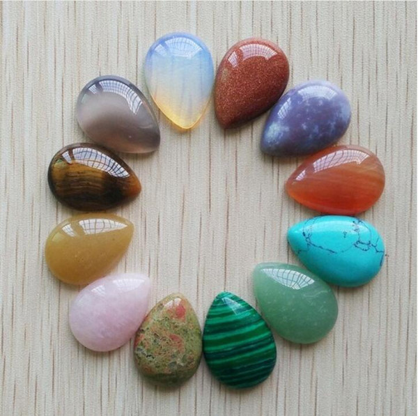 Free shipping 12pcs/lot Wholesale 25x18x6mm assorted natural stone teardrop CAB CABOCHON beads for DIY jewelry accessories