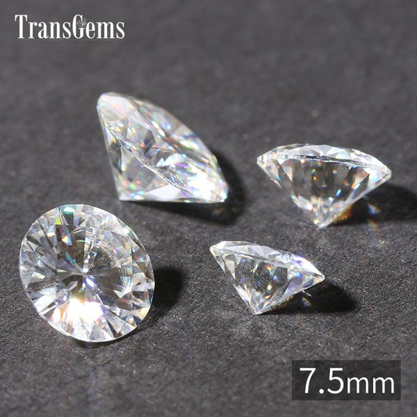 Wholesale- TransGems 7.5mm 1.5 Carat Certified EF Colorless Moissanite Loose Lab Diamond Gemstone Test as Real Diamond Round Brilliant Gem