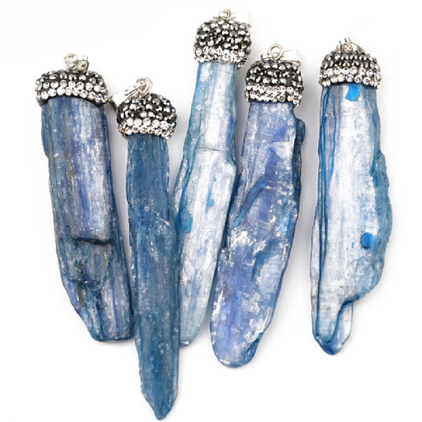 Beautiful Natural Crystal Stone Pendants Blue Kyanite Long Bar Shaped Loose Gemsones for DIY Jewelry Making Men and Women