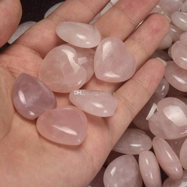 10pcs Natural Rose Crystal Stone Carved Heart Shaped Palm Healing Love Gemstone Pendant Best for Necklace Gifts Pink Color