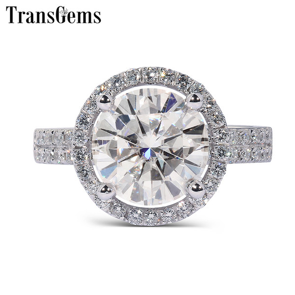 Transgems Solid 14K 585 White Gold Cneter 2ct 8MM F Color VVS Halo Moissanite Engagement Ring for Women Gold Rings with Accents