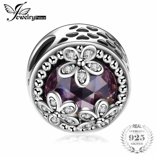 Jewelrypalace 925 Sterling Silver Beads Charms Sparkling Daisies Cubic Zirconia Charm Fit Bracelet Bangles Flower Silver Jewelry C19041203