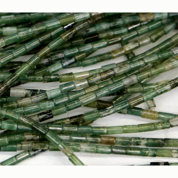 Wholesale- Wholesale Natural Genuine Green Moss Agate Tube Loose Beads Barrel Column Beads Fit Jewelry DIY Necklace or Bracelets 15