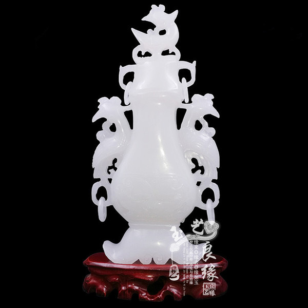 Afghan natural jade hand-carved white jade vase collection Shuangfeng town house feng shui jade jewelery