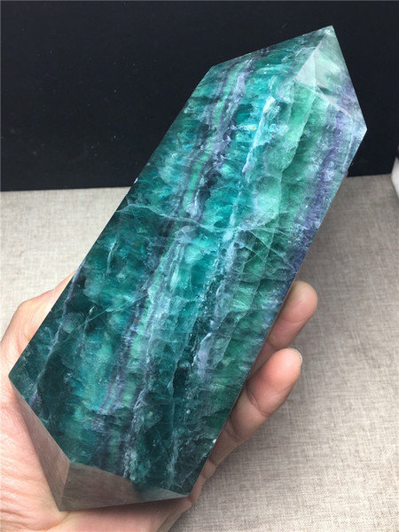 ABOUT 700G Natural green fluorite double-pointed pillar decoration, energy healing crystal ornaments