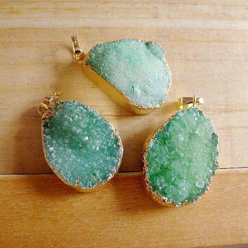 3pcs Green color Druzy Quartz Pendants free shape Natural Gem stone Crystal Drusy Pendants gold plated