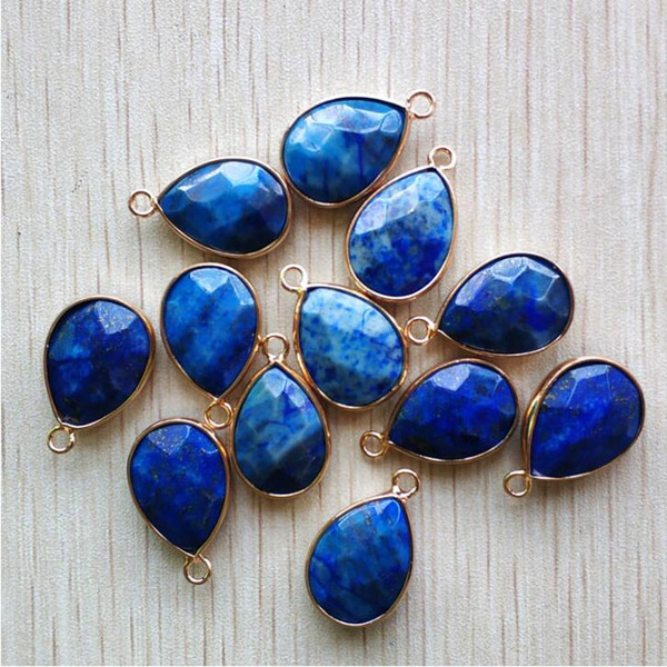 Wholesale 12pcs/lot natural Lapis Lazuli section water drop Connector pendants for jewelry accessories making