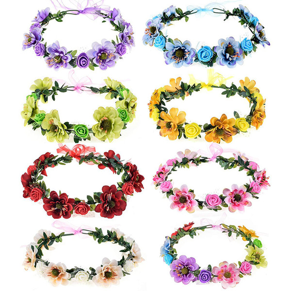 Adjustable Flower Crown halo BOHO headbands for women girls wedding party festival maternity family picture Rose Purple Green Blue Champagne