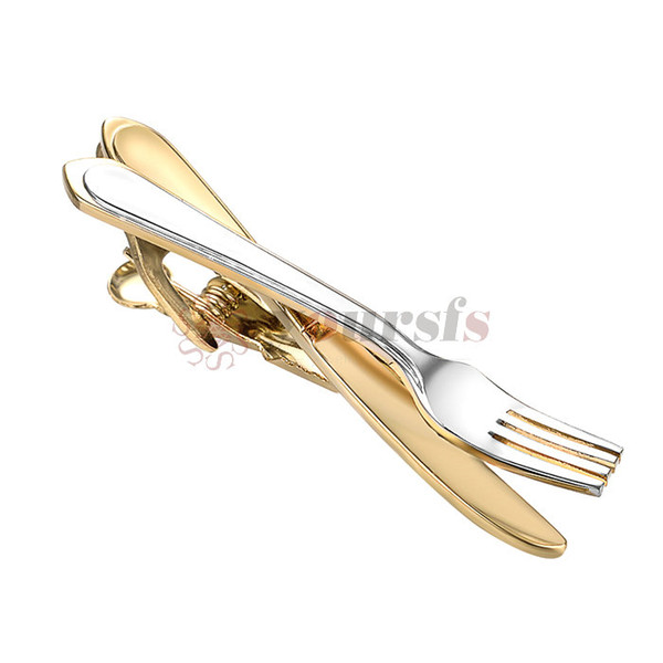 Yoursfs Ruler Tie Clip Mens Novelty Silver Skinny Stainless Steel Tie Clips Pins Gift (Knife and fork tie clip)