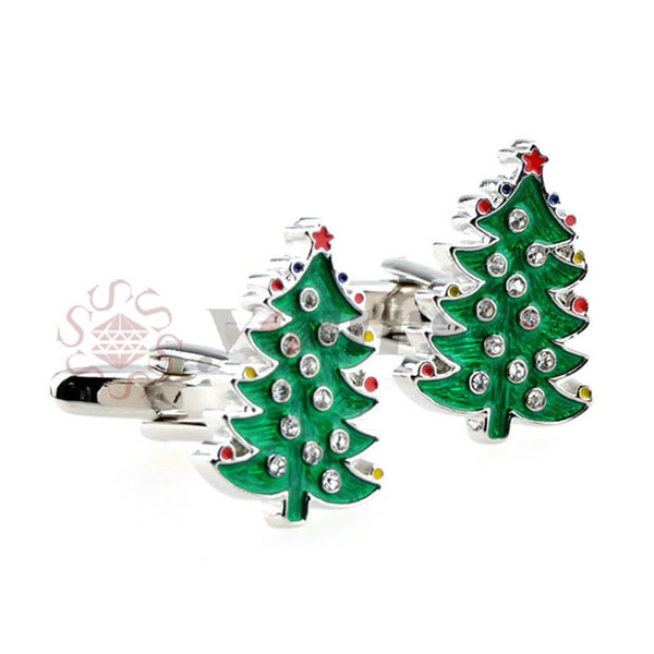Yoursfs Wholesale Christmas Gifts Top Grade Luxury zircon Christmas Trees Cufflinks For Mens Shirt Brand Cuff Buttons Cuff Link