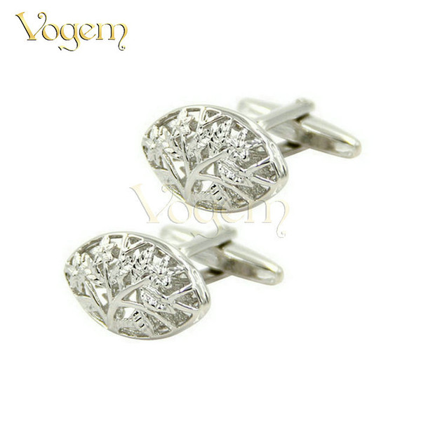 Vogem Fashionable Crafts Buttons French-style Business leaves Cufflinks White Steel Plated With Her Husband or Boyfriend Trendy Jewelry