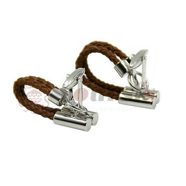 Yoursfs Hot Sale Brown Leather Chain Cufflinks Healthy Cuff link weaving cuff button