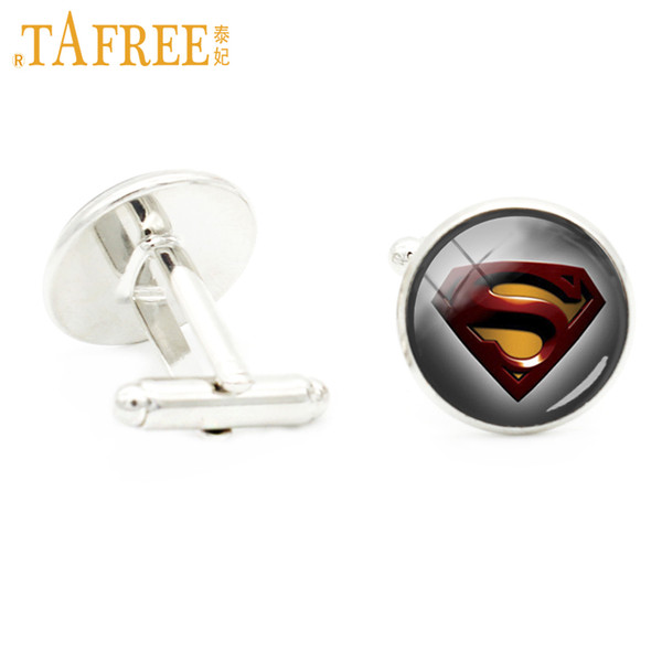 TAFREE Super Hero Cufflinks men shirt black suit accessories Cuff Link wedding round Dome glass Cabochon novelty jewelry KC86