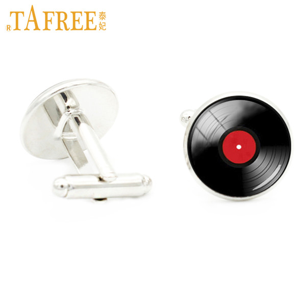 TAFREE Vinyl Record Cufflinks DJ for Men Retro Music Art Cuff Link Round Dome Glass cabochon fashion men women jewelry KC141
