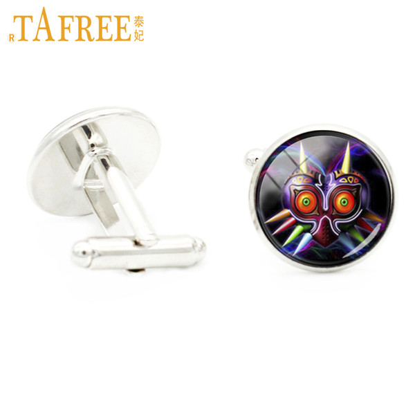 TAFREE Video Game Cufflinks Majoras Mask Colorful owl Cuff Link funny Round Dome glass High Quality jewelry BA73