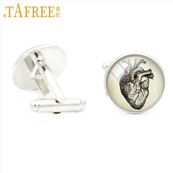TAFREE Men Behind Cufflinks steampunk heart men's beard skull Cuff Link Occult Round Glass cabochon Mass effect jewelry D321