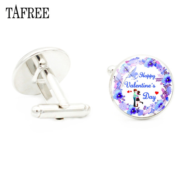 TAFREE Blue Style Happy Valentine's Day Cufflinks Graceful Hot Sale Dome Cuff Links Men Women Gifts Souvenir Lovers Jewelry QR18