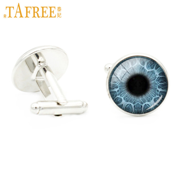 TAFREE The Eye Of Sauron Pattern Cufflinks Three-dimensional blue Cat Eye dragon Cuff Link colorful Cabochon jewelry H442
