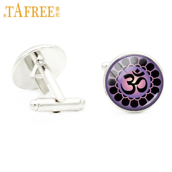 TAFREE Mandala Yoga OM Symbol Cufflinks Retro Handmade Cuff Link round glass Sacred Geometry Buddhism Spiritual jewelry H468