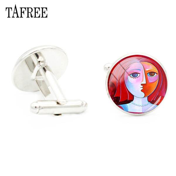 TAFREE Abstract Figure Painting Cufflinks Hot Selling Men Women Shirt Suit Accessories Cuff Link For Holidays Gifts Jewelry PT19