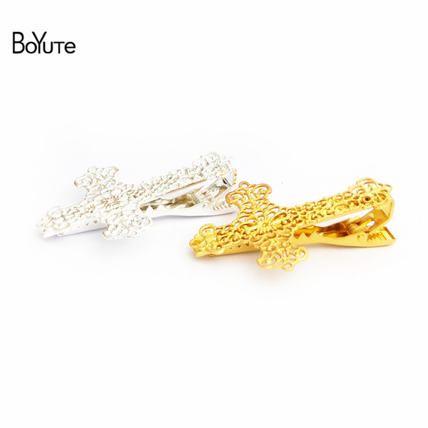 BoYuTe 5Pcs Copper Cross Design Mens Tie Clip Fashion Rhodium Silver Gold Tie Clip Fashion Jewelry