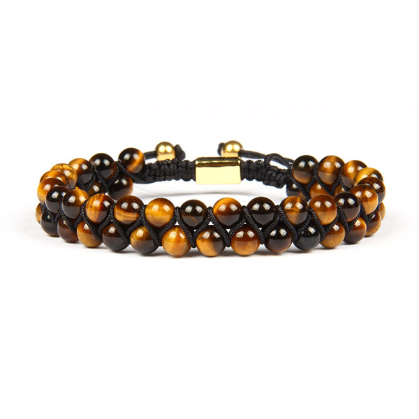 Men Bracelet Double Beaded 6mm Natural A Grade Tiger Eye Stone Beads Macrame Friendship Bracelet Nice Gift Hot Sale