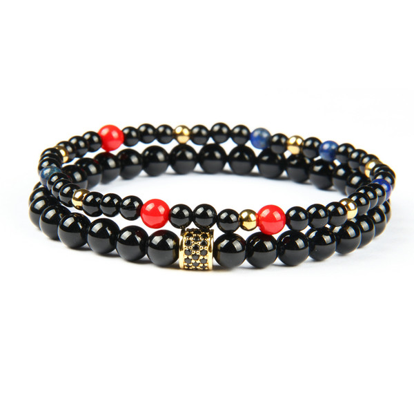 Luxury Men Bracelets Micro Pave Black Cylinders Beaded Sets Bracelets With 4 & 6mm Black Onyx Stone Designer Jewelry Bracelet