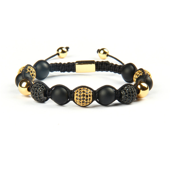 Luxury Designer Jewelry Men Wholesale 10pcs/lot 8mm Natural Matte Agate Stone Beads With Micro Pave Black Cz Ball Macrame Bracelet