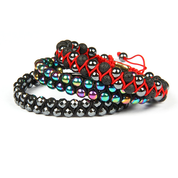 Men's Bracelet Double Raw Beaded 6mm Multicolor Hematite & Lava Rock Stone Beads Macrame Friendship Bracelet Nice Gift For Men